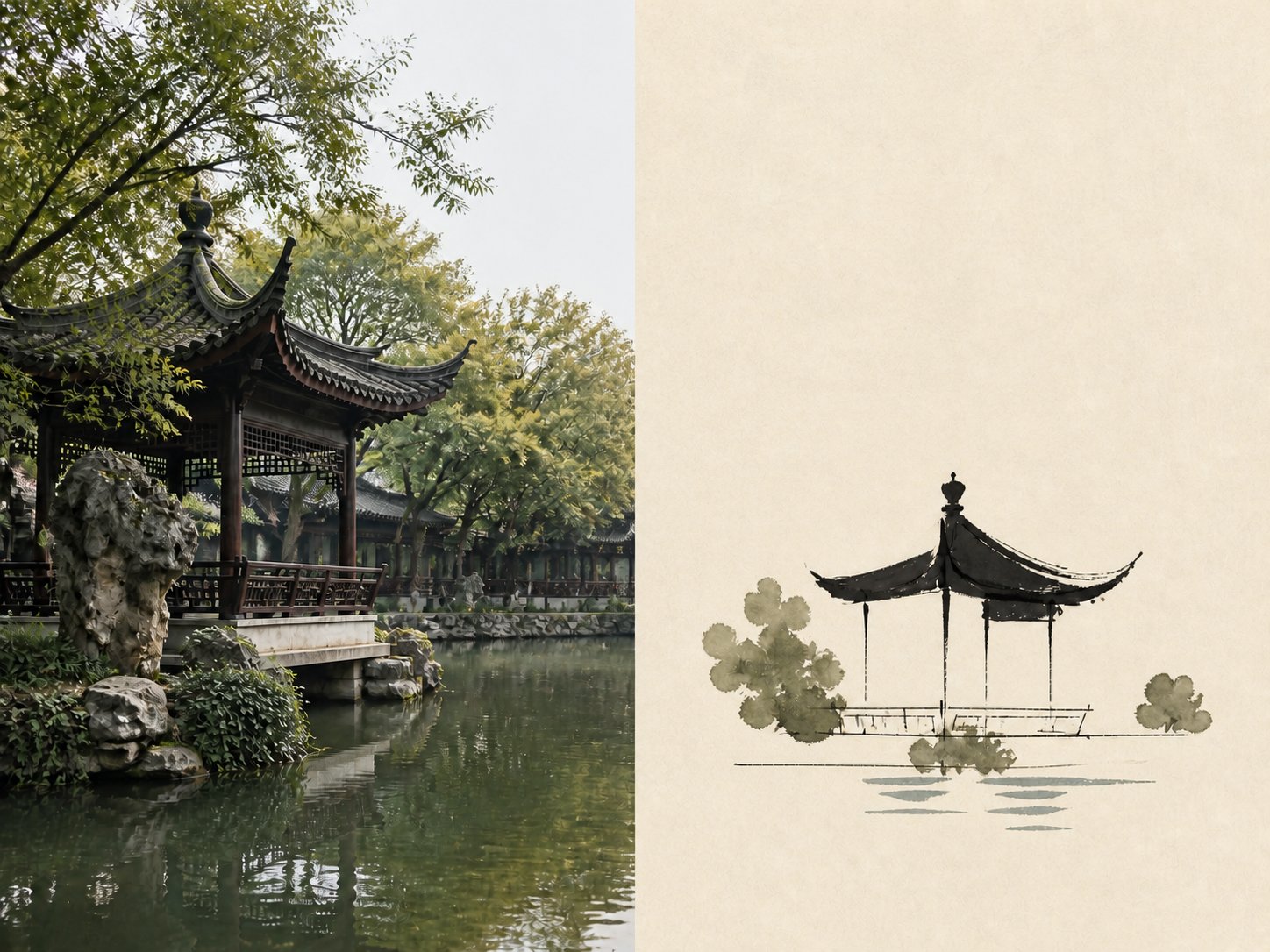 墨线设色建筑观察海报